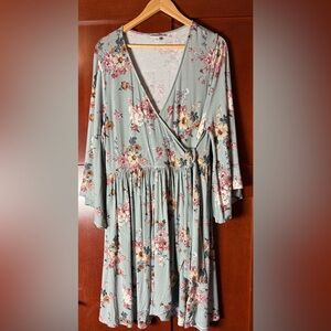 bobeau Studio B Cottagecore Floral Faux Wrap Dress With Bell Sleeves Size 1X